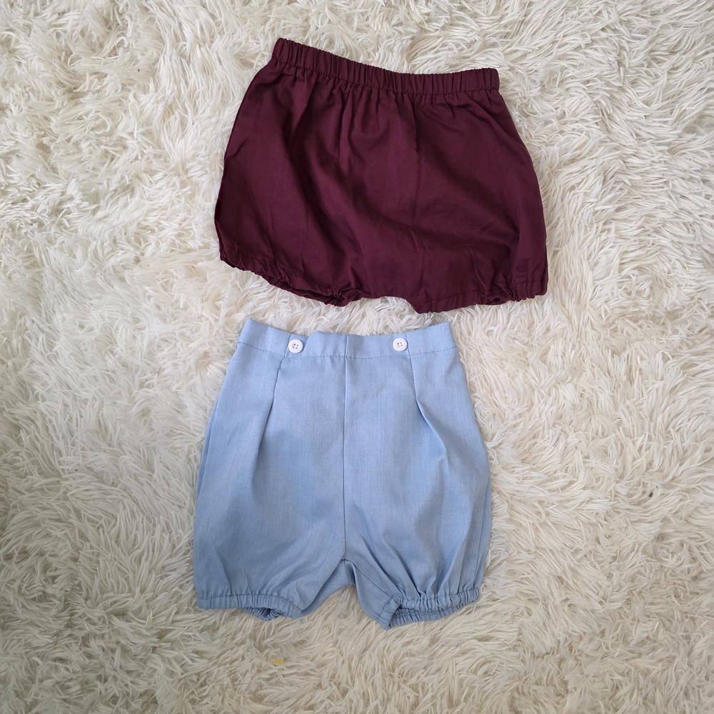 Set of Two Baby Bloomers - Wine Burgundy & Light Blue